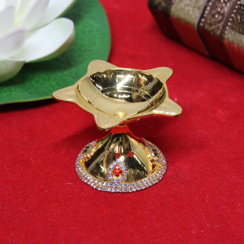 24k Gold Plated Diya with Diamond Design and 5 Slots