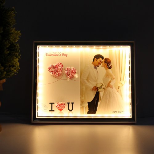 White Valentine Day Photo Frame With LED Lights ( Photo Size 5 x 7)