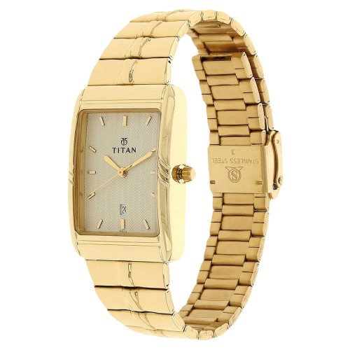 Titan Champagne Dial Golden Stainless Steel Strap Men's Watch | 9317YM02