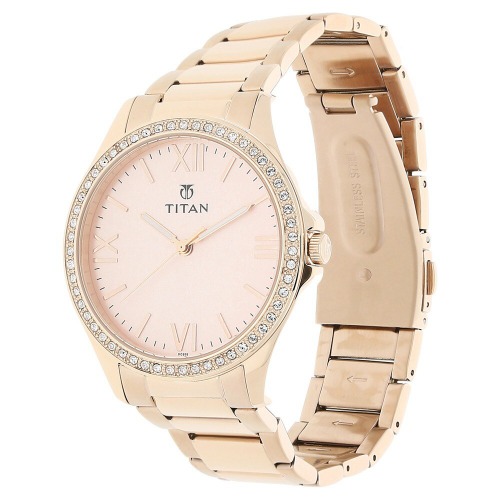 Titan Rose Gold Dial Rose Gold Stainless Steel Strap Women Watch