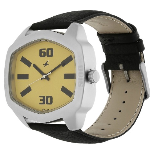 Fastrack Yellow Dail Black Leather Strap Men's Watch | 3119SL02