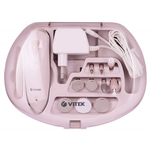 Vitek Electric Rechargeable Cordless Automatic Manicure Set (Pink) 11 Attachments With 2 Small Manicure Discs - Battery Operated