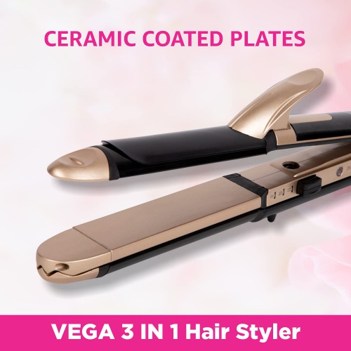 VEGA 3 in 1 Hair Styler, Straightener, Curler & Crimper (VHSCC-01), Black