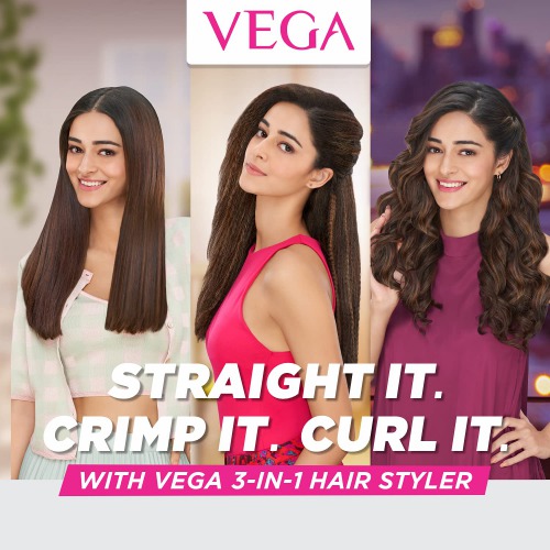 VEGA 3 in 1 Hair Styler, Straightener, Curler & Crimper (VHSCC-01), Black