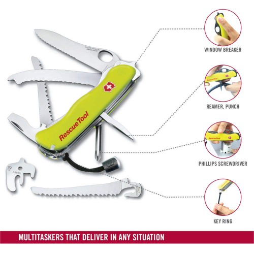 Victorinox Swiss Army Knife | Rescue Tool | 13 Functions DO IT Yourself Champion | Multitool Survival Gadge | Yellow
