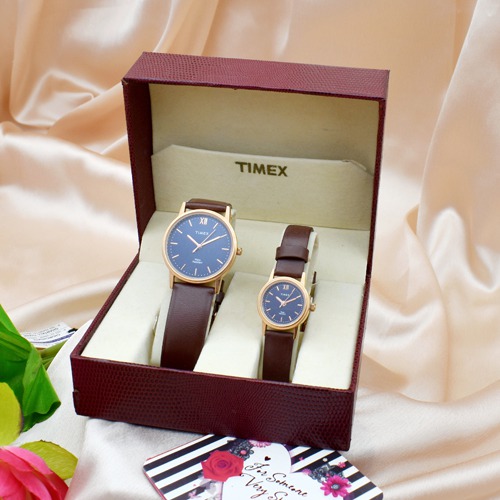 Timex  Couple Black Dial Brown Leather Strap | TW00PR243