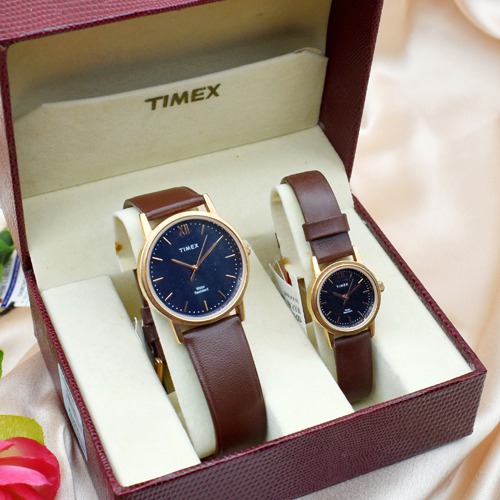 Timex  Couple Black Dial Brown Leather Strap | TW00PR243