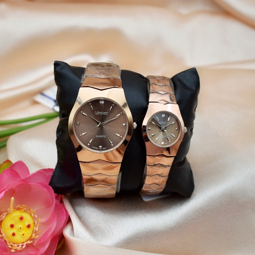 Brown Dial Stainless Steel Strap Couple Watches