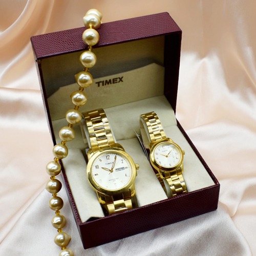 Timex Couple Gold Dial Stainless Steel Strap | TW00PR244