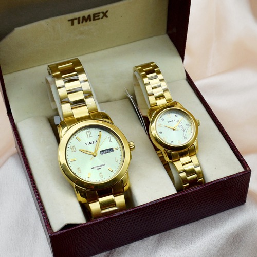 Timex Couple Gold Dial Stainless Steel Strap | TW00PR244