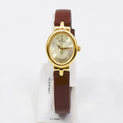 Titan Champagne Dial Brown Leather strap  Women's Watch