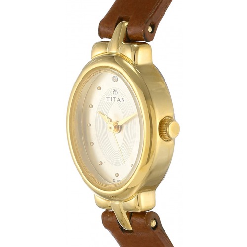 Titan Champagne Dial Brown Leather strap  Women's Watch