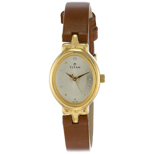 Titan Champagne Dial Brown Leather strap  Women's Watch