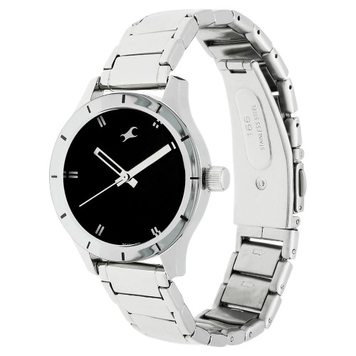 Fastrack Black Dial Silver Stainless Steel Strap women Watch| NM6078SM06