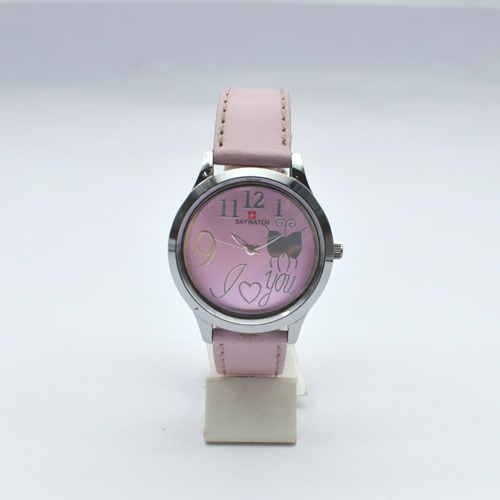 Baywatch Silver Dial Pink Leather Strap Women Watch