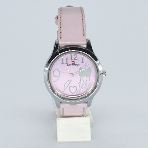 Baywatch Silver Dial Pink Leather Strap Women Watch