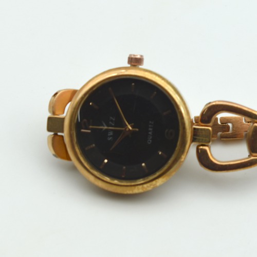 Swizz Black Dial Golden Stainless Steel Women Watch