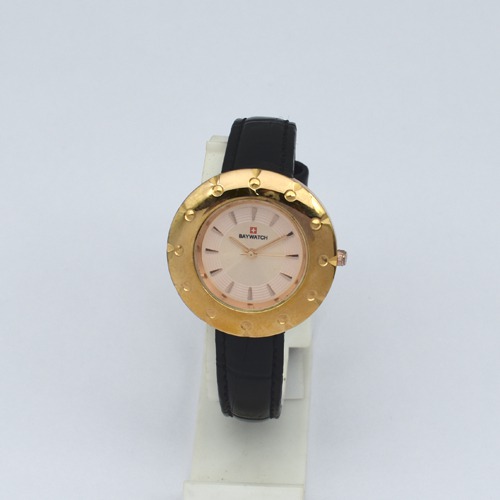 Baywatch Stainless Steel Black Leather Strap Women Watch