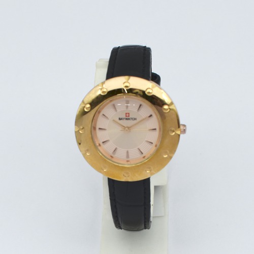 Baywatch Stainless Steel Black Leather Strap Women Watch