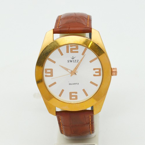 Swizz Gold Dial Brown Leather Strap Men's Watch