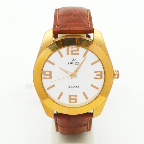 Swizz Gold Dial Brown Leather Strap Men's Watch