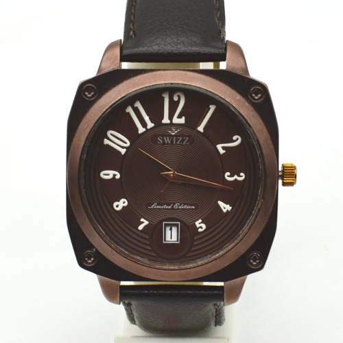 Swizz Brown Dial Dark Brown Leather Strap Men's Watch