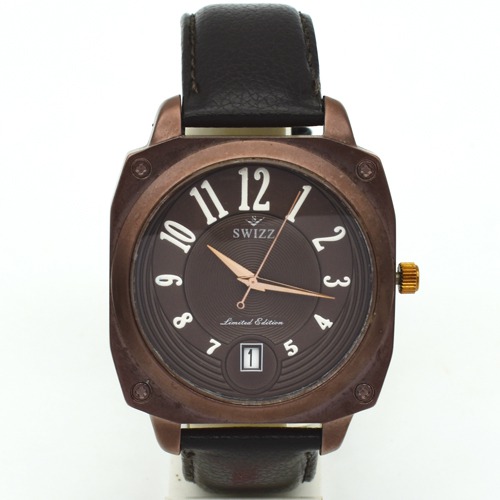 Swizz Brown Dial Dark Brown Leather Strap Men's Watch