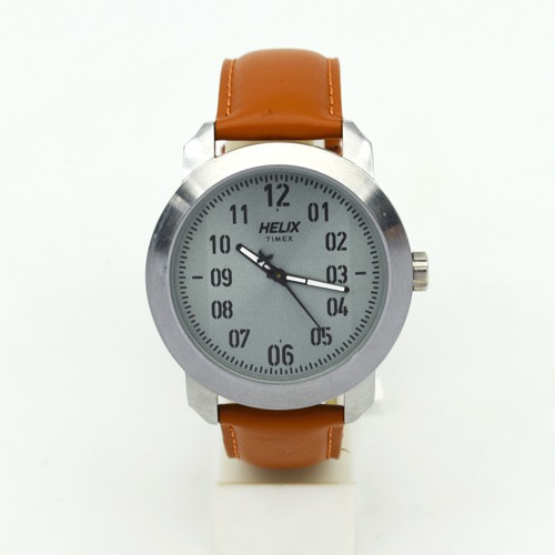 Helix Silver Dial Brown Leather Strap Men's Watch | TW036HG00