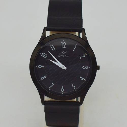 Swizz Black Dial Black Leather Strap Men's Watch