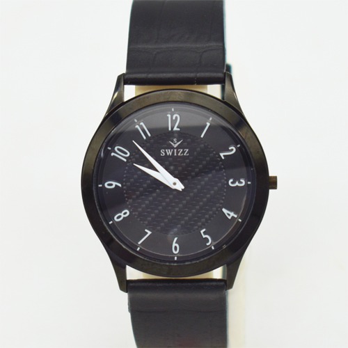 Swizz Black Dial Black Leather Strap Men's Watch