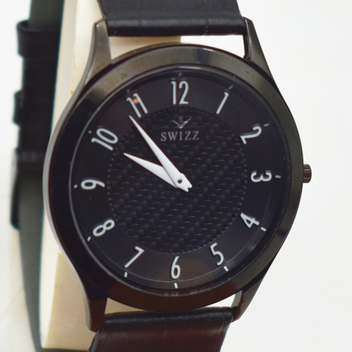 Swizz Black Dial Black Leather Strap Men's Watch