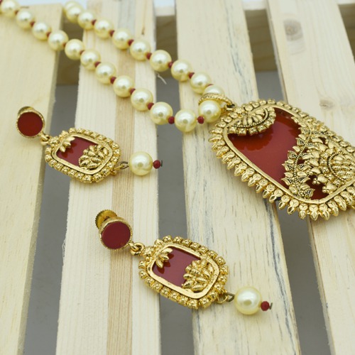 Gold Plated Neckless For Women | Necklace Moti Mala Jewellery Set with Earrings for Women And  Girls