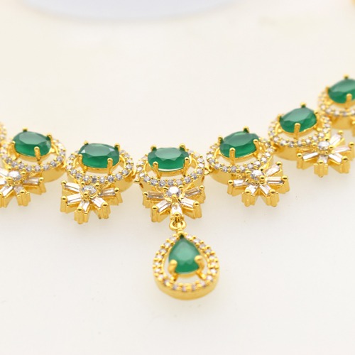 Gold Plated Green Ruby Neck For Women |  Necklace Set with Earrings for Girls and Women