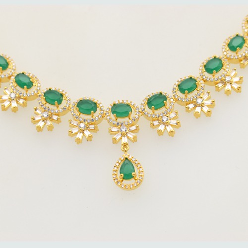 Gold Plated Green Ruby Neck For Women |  Necklace Set with Earrings for Girls and Women