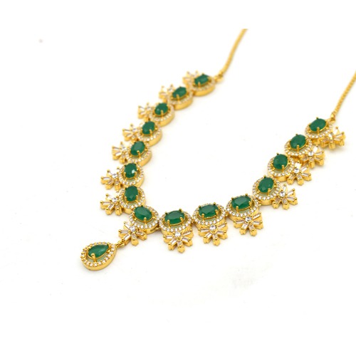 Gold Plated Green Ruby Neck For Women |  Necklace Set with Earrings for Girls and Women