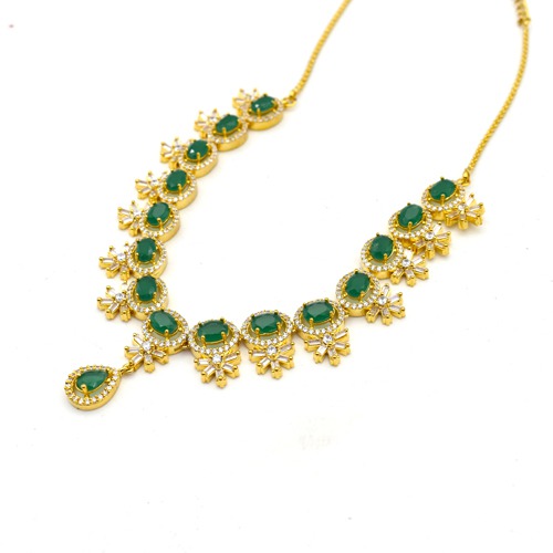 Gold Plated Green Ruby Neck For Women |  Necklace Set with Earrings for Girls and Women