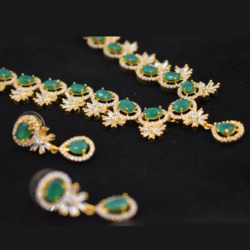 Gold Plated Green Ruby Neck For Women |  Necklace Set with Earrings for Girls and Women