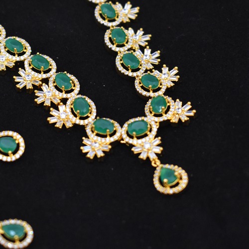 Gold Plated Green Ruby Neck For Women |  Necklace Set with Earrings for Girls and Women