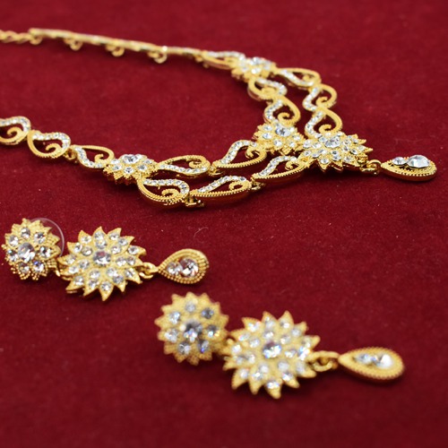 Gold Plated Diamond Neckless For Women | Necklace And Earring Set For Women