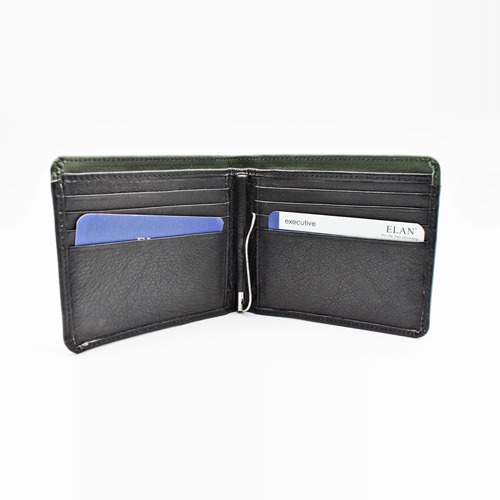 Two Toned Colour Men's Money Clip Leather Bi-Fold Slim Wallet with Card Holder & Money Clipper.