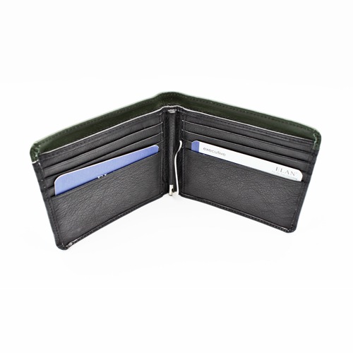 Two Toned Colour Men's Money Clip Leather Bi-Fold Slim Wallet with Card Holder & Money Clipper.