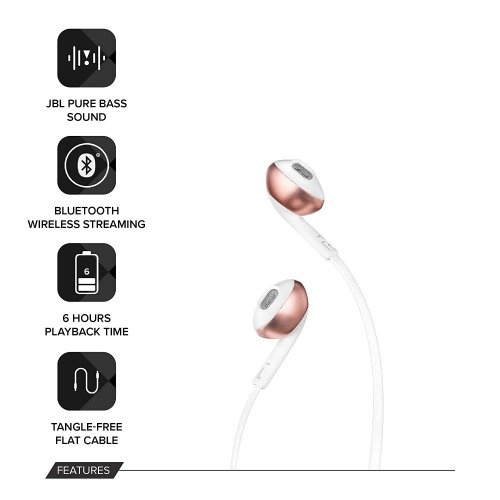 JBL Tune 205BT by Harman Wireless Earbud Headphones with Mic (Rose Gold)