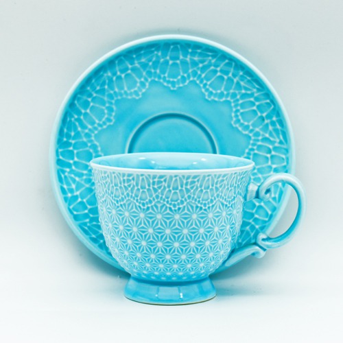 Ceramic Tea Set | Blue | Cup & Saucer Set of 5 Piece, for 4 People