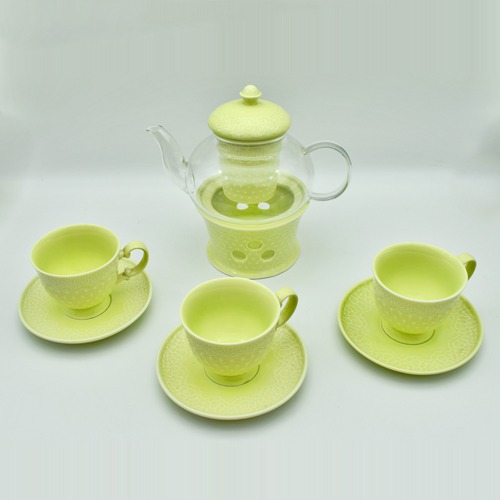 Ceramic Tea Tea Set with 3 Cups & Saucer, Tea Kettle Pot