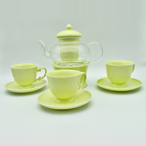 Ceramic Tea Tea Set with 3 Cups & Saucer, Tea Kettle Pot