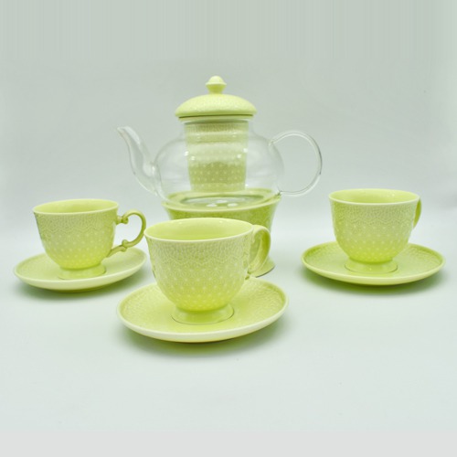 Ceramic Tea Tea Set with 3 Cups & Saucer, Tea Kettle Pot