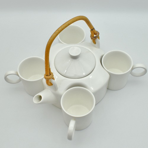 Ceramic Tea Set  | White Tea Set with 4 Cups & Saucer, Tea Kettle Pot