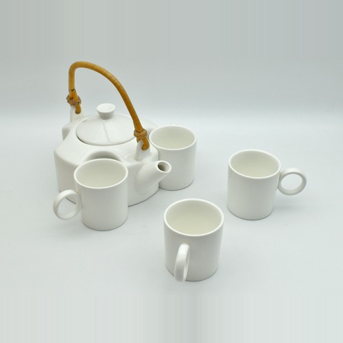 Ceramic Tea Set  | White Tea Set with 4 Cups & Saucer, Tea Kettle Pot