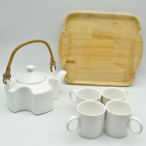 Ceramic Tea Set  | White Tea Set with 4 Cups & Saucer, Tea Kettle Pot