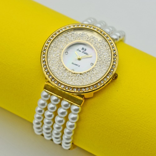 Diamond Studded Dial With Pearl Band Women Watch